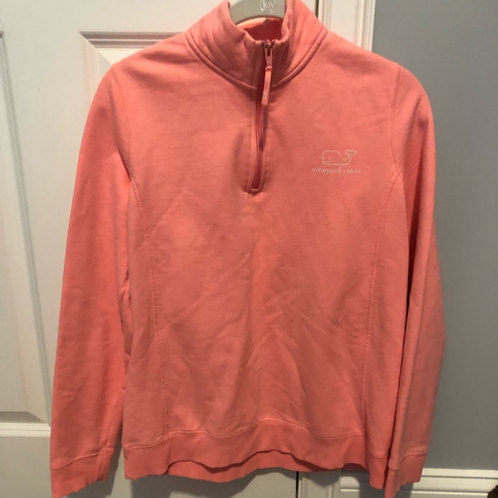 coral/pink vineyard vines quarter zip